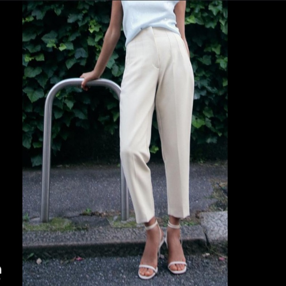 Zara Basic White High Waist Tapered Trouser